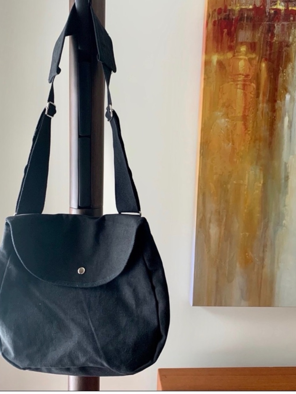 Black Canvas Crossbody Bag - Unbranded